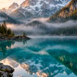 Spiegelung der schneebedeckten Berge
