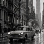 Taxi auf nassem Asphalt